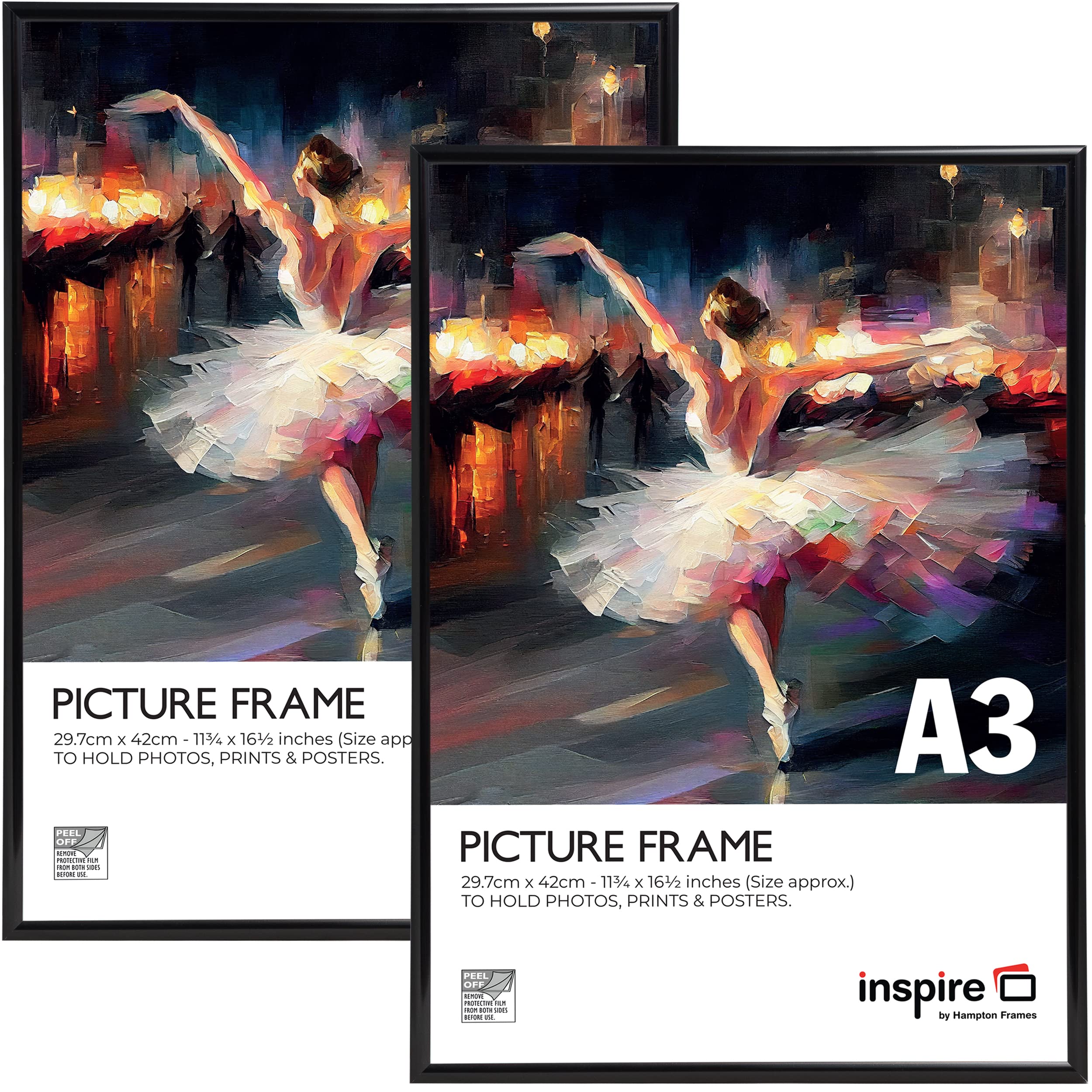 Inspire By Hampton ALUMINIUM A3 (30x42cm) Black Poster Certificate Frame Acrylic (Non-Glass) IBHPAAFA3BBLKX-PK2
