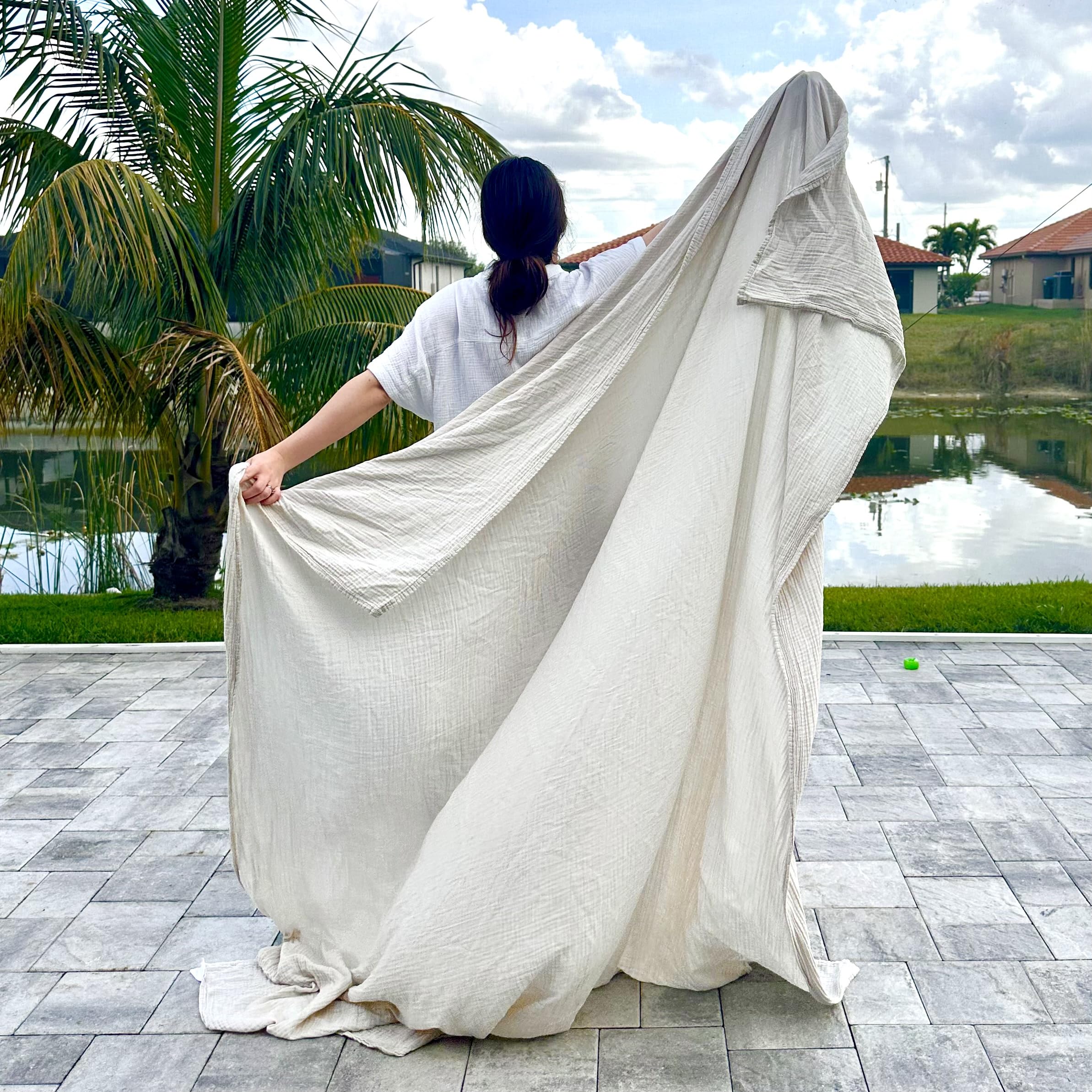 Photo 1 of The Air Blanket - 100% Muslin Cotton “Swaddle” Throw, 85”x 85”, Adult One-Size, Hot Sleeper, Naturally Cooling, Soft Durable Gauze, Sleep & Lounge (3 Layer (All Season), Caribbean Sand)