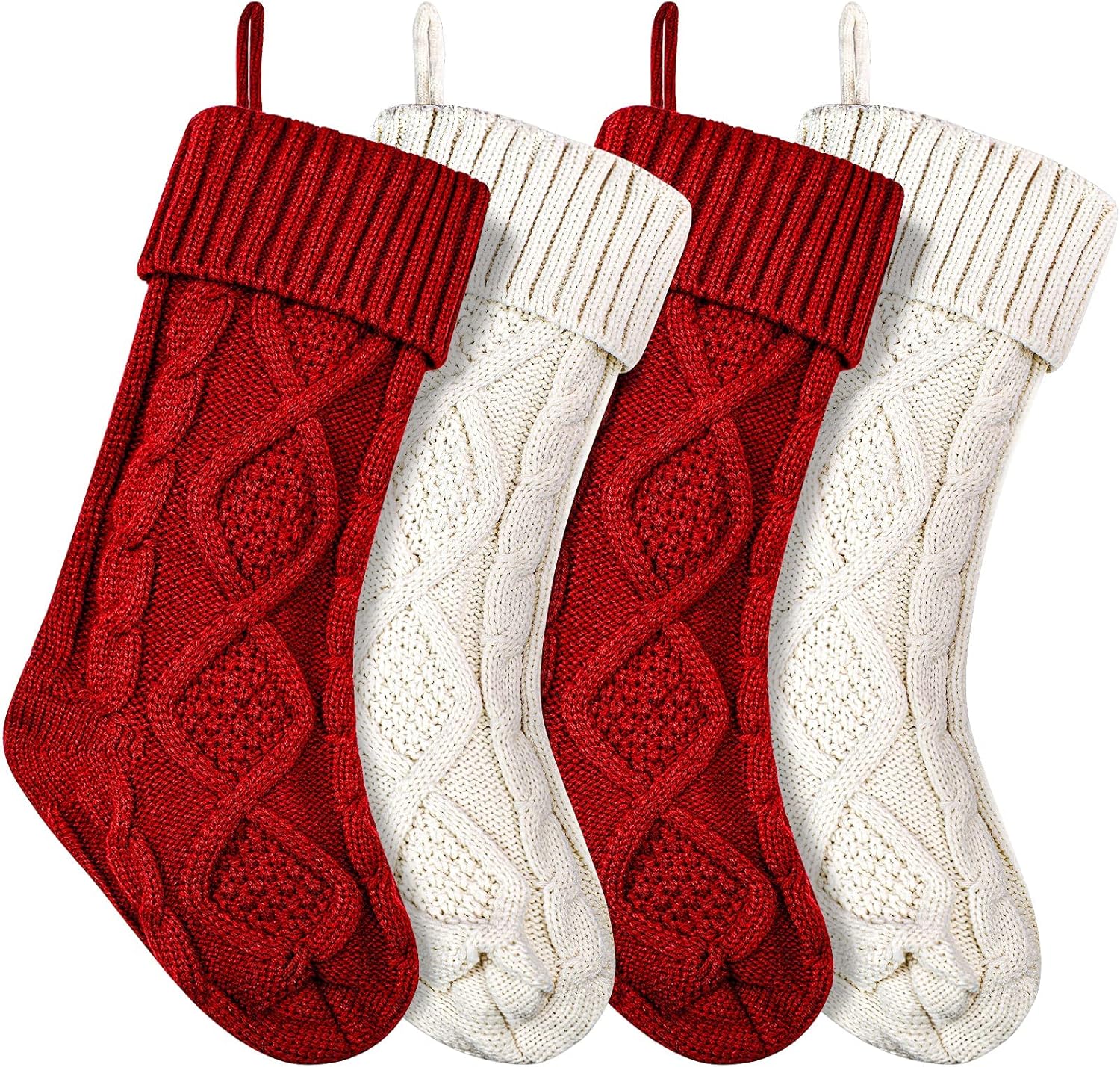 Stockings & Holders - Christmas Stockings Knitted Xmas Stockings 18 Inches Double-Sided Fireplace Hanging Stockings for Family Christmas Decoration (Burgundy,Ivory, 4)