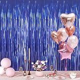 YAAVAAW 2pcs Glitter Dark Blue Tinsel Curtain Backdrop 3.2x8.3ft view 4