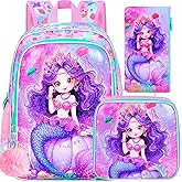 HPJGD 3PCS Mermaid Backpack for Girls, Water Resistant Kids Bookbag Set with Lunch Box,Cute Elementary School Bag for Preschool Toddler
