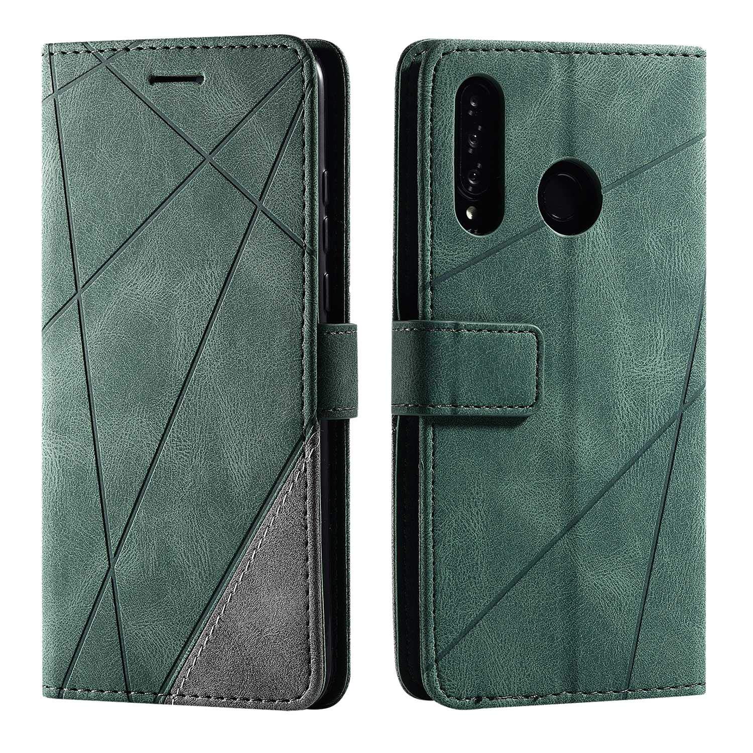 SONWO Case for Huawei P30 Lite Case, Premium Leather Flip Wallet Case Magnetic Closure Card Slots Kickstand Phone Case for Huawei P30 Lite, Green