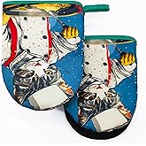 Cat Chef Oven Mitts, High Heat Resistant Kitchen Oven Gloves, Mini Silicone Oven Mitts, Non-Slip Grip Surfaces and Hanging Loop for Grilling, Baking, Cooking and Microwave, Gift