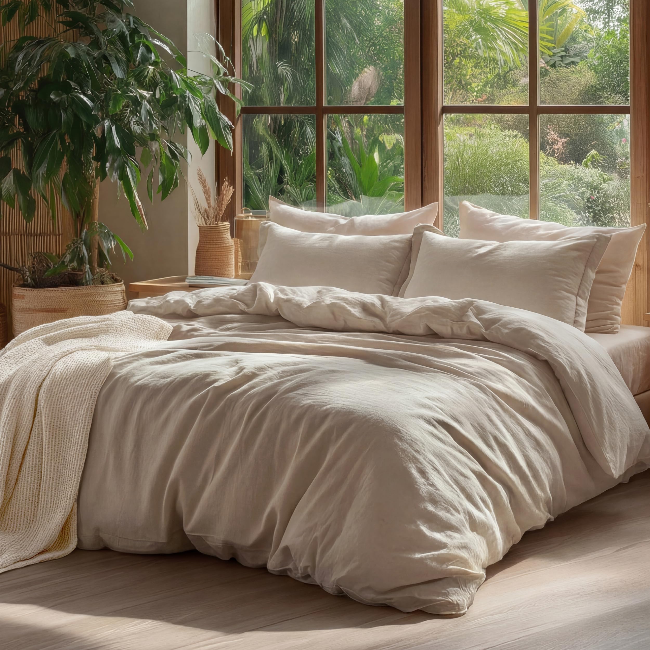 Photo 1 of Bedsure 100% Washed Cotton Duvet Cover Oversized King - Frosted Almond Minimalist Cotton Duvet Cover Linen Like - GentleSoft™ Plain Simple Bedding (Frosted Almond, Oversized King, 120"x98")