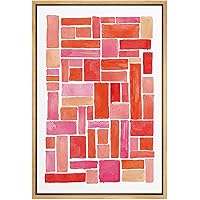 SIGNWIN Framed Canvas Wall Art Pink, Orange, Red Lines Color Block Pattern Geometric Shapes Watercolor Minimalism Modern Colorful for Living Room, Bedroom, Office - 16