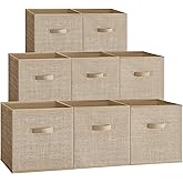 SONGMICS Storage Cubes, 13 x 13 x 13 Inches Non-Woven Fabric Bins with Double Handles, Set of 8, Closet Organizers for Shelves, Foldable, for Clothes, Sand Beige UROB833K03