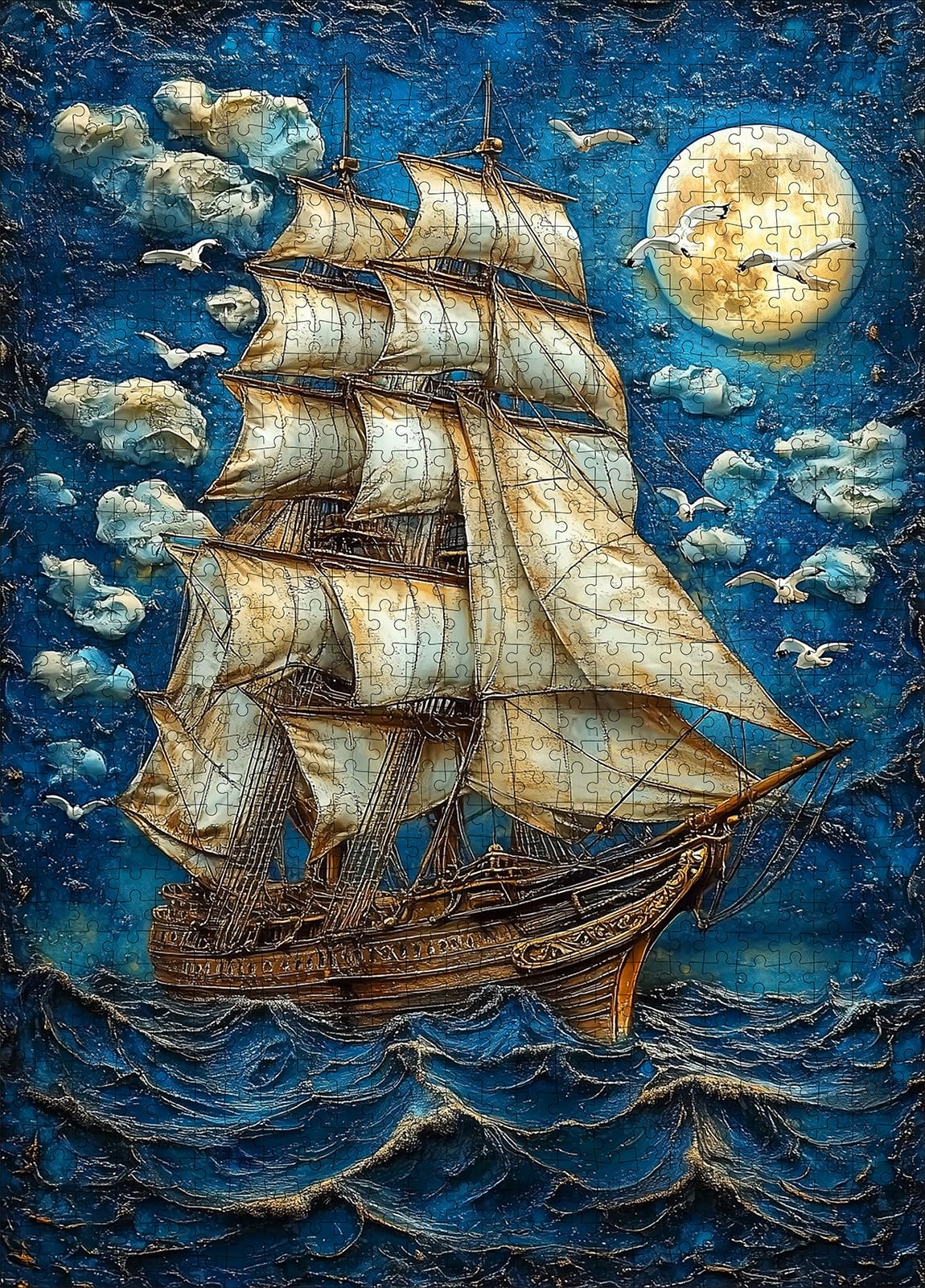 Photo 1 of 1000pcs Jigsaw Puzzle - Huge Sailboat on The Sea Design, Large Paper Puzzle for Adults, Interactive Family Game, DIY Brain Challenge, Scratch-Resistant, Square Shape, Ideal