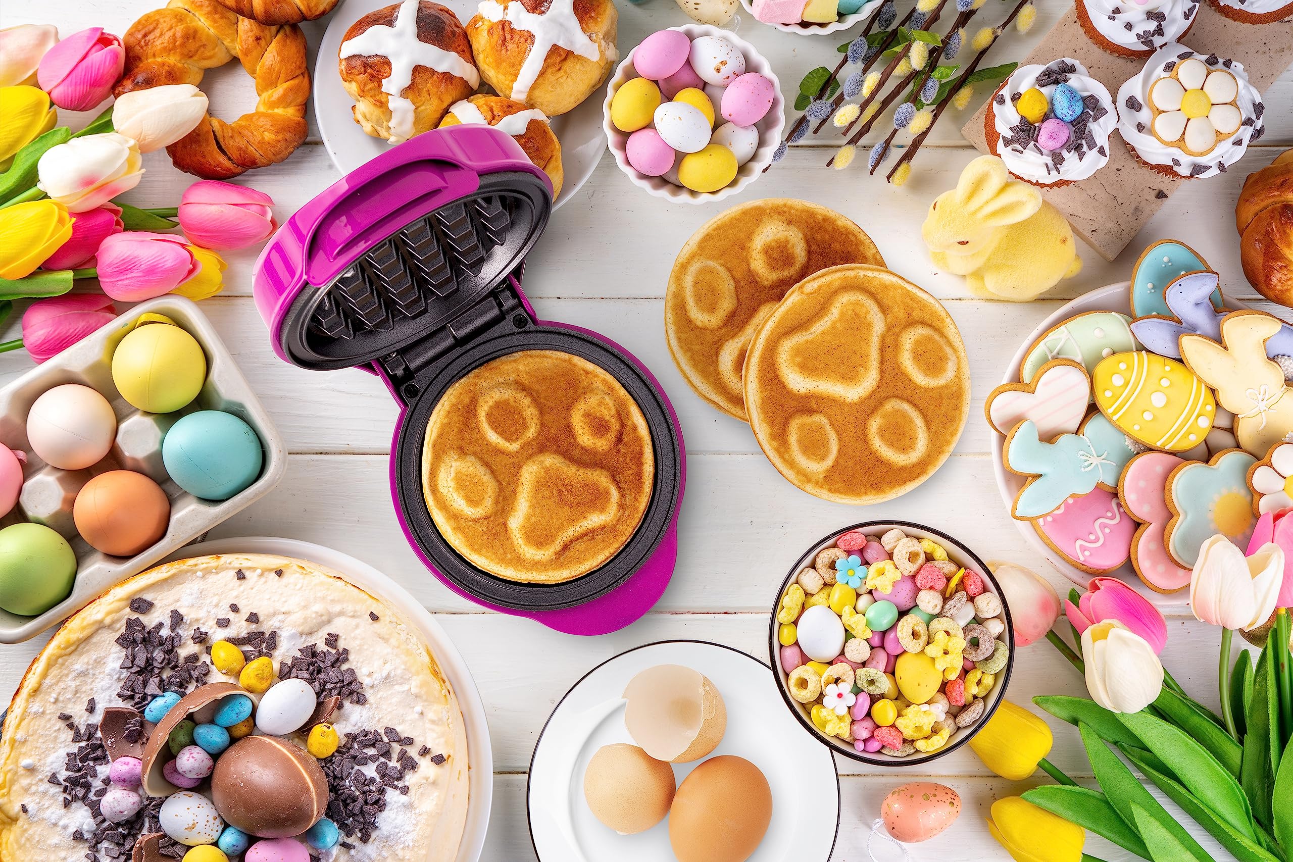 Paw Patrol Mini-Waffeleisen im einzigartigen Paw Patrol Design, für Kindergeburtstage, Ostern & Weihnachten, inkl. Backampel, Waffelgröße: Ø 10cm, offizielles Lizenzprodukt, Farbe: Rosa 3