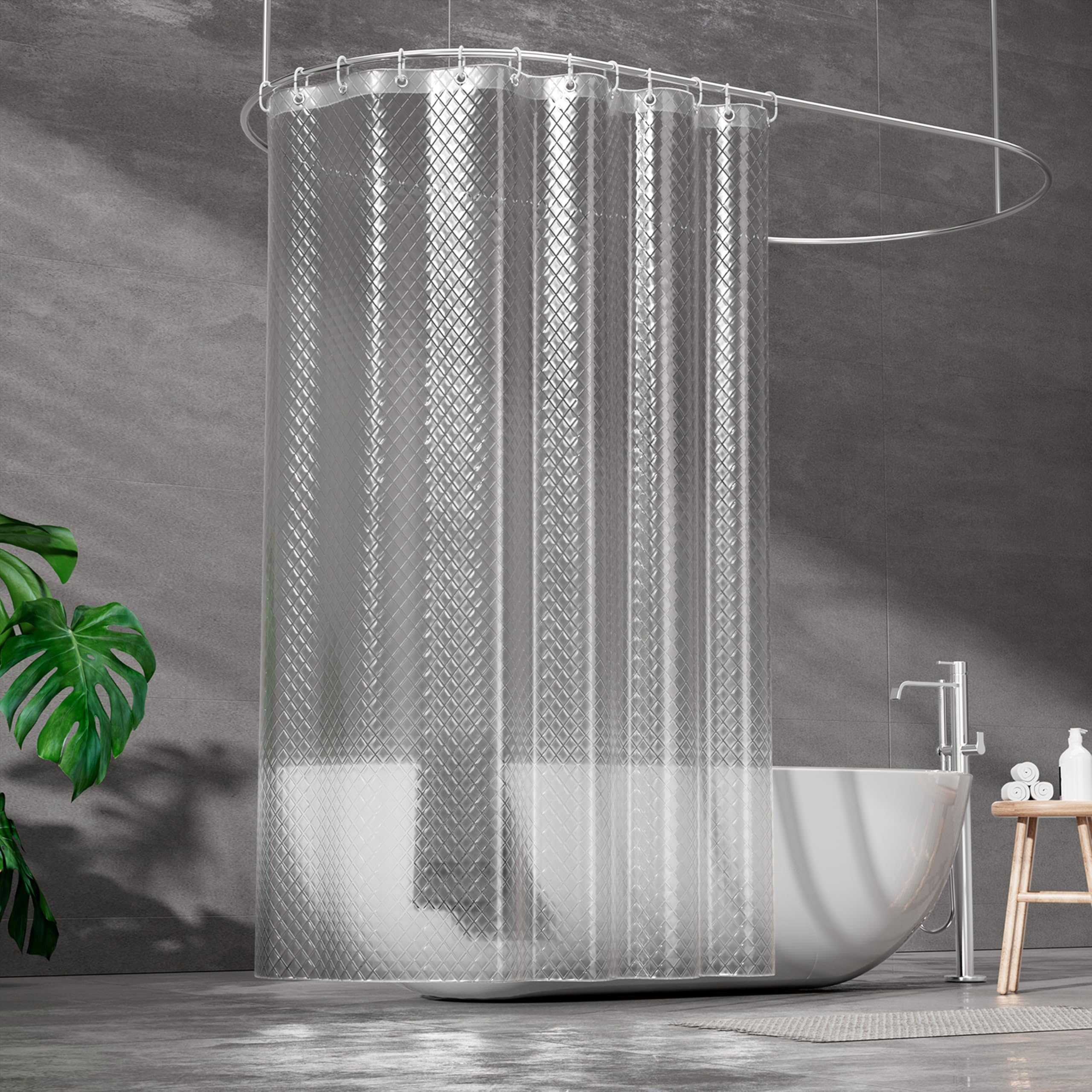 ecooe Shower Curtain Waterproof Mildew Resistant 180 x 200 cm Plastic Clear Shower Curtains 100% EVA Bath Curtain 3D Rhombus 70 x 78 Inch with 12 Hooks Rings for Shower or Bathtub
