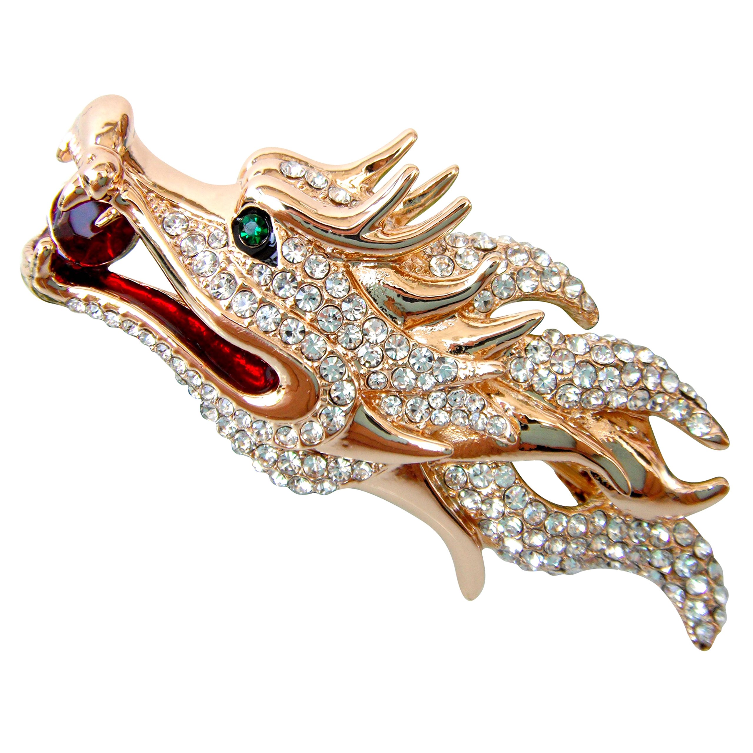 Navachi 18k Gold Plated White Crystal Dragon Head Az7968b Brooch Pins