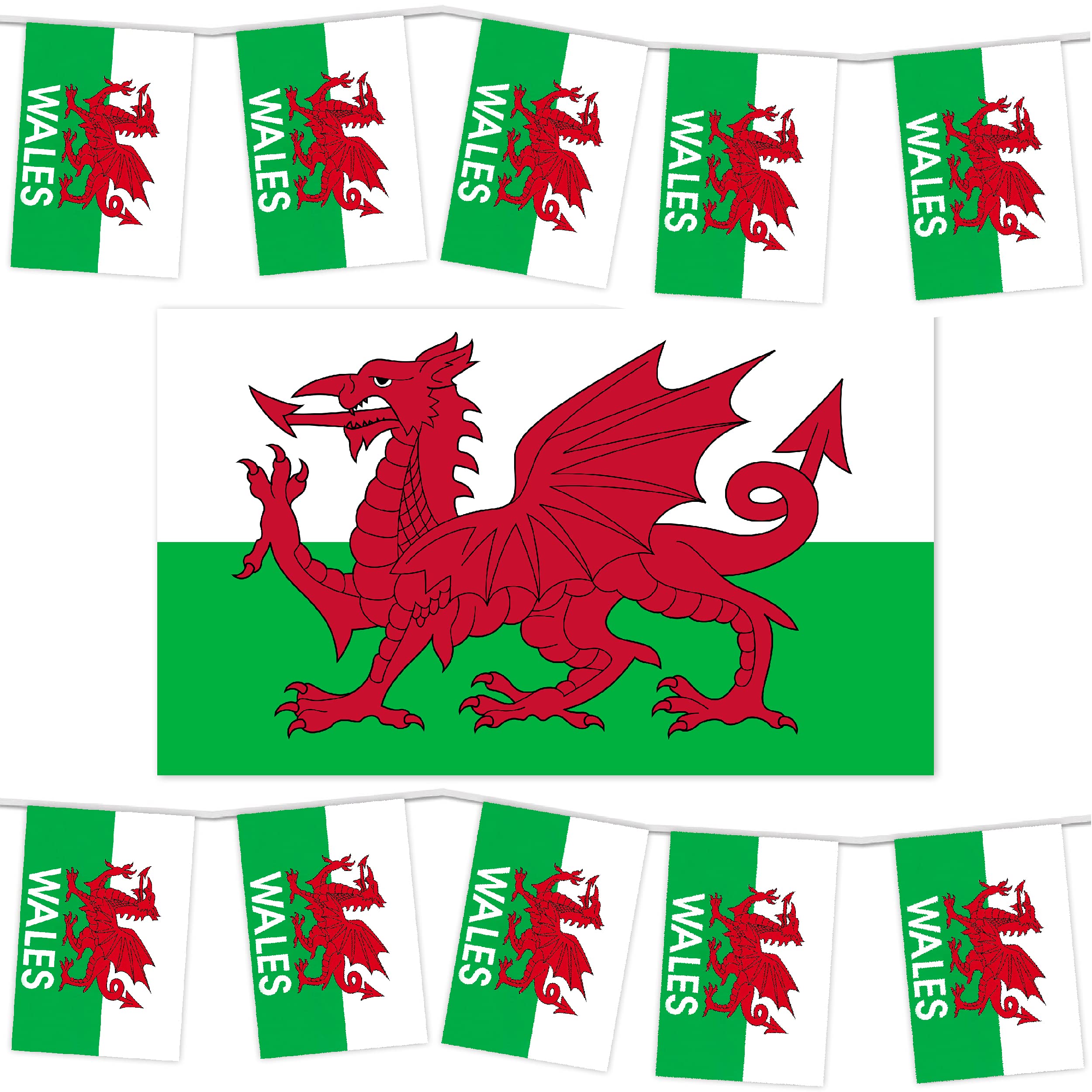 Wales St David's Day Party Decoration Set (5ft x 3ft Wales Flag & 10m Bunting)