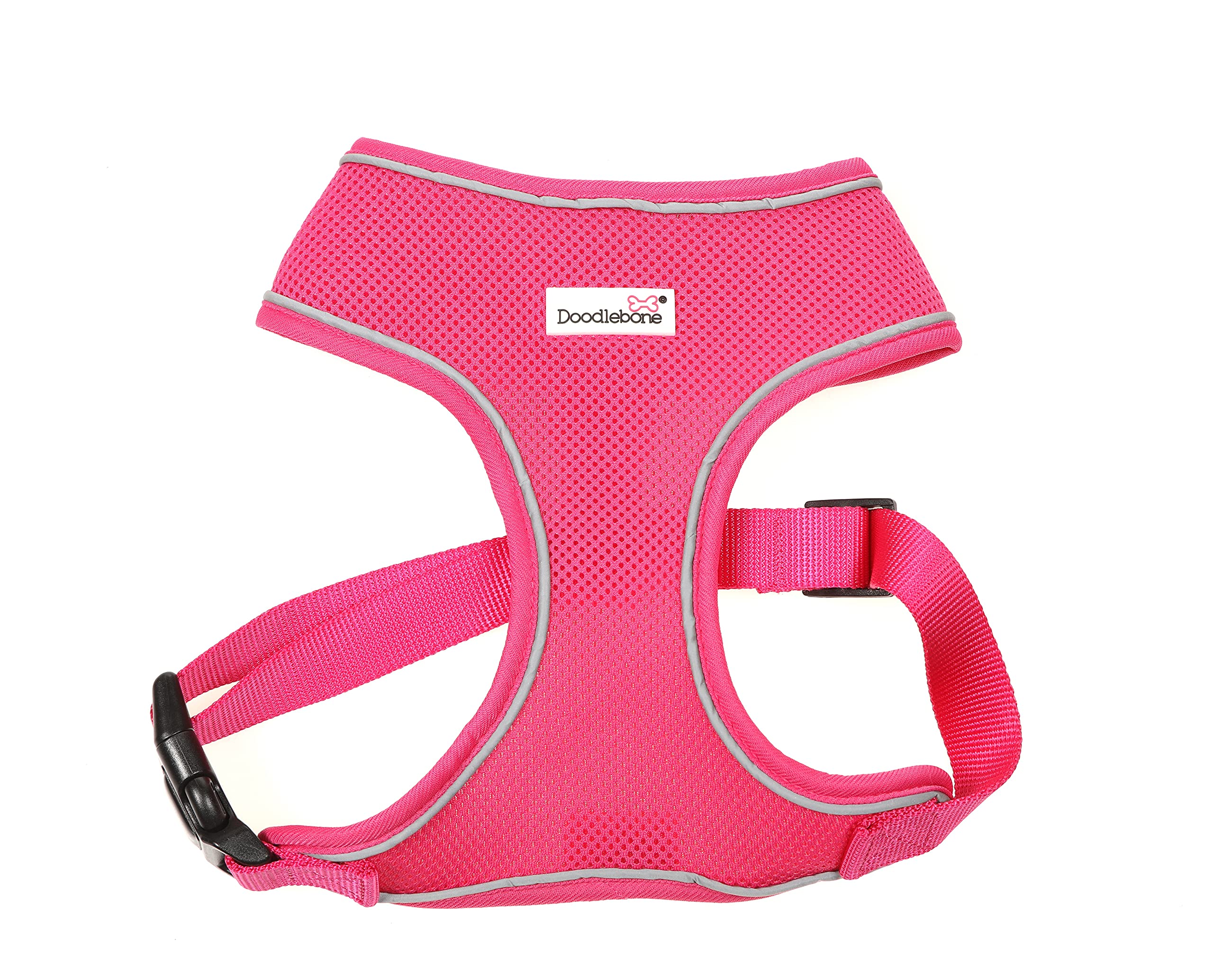 Doodlebone - Airmesh Dog Harness - Breathable Over Head Harness with Adjustable Chest Strap, Reflective Piping & Machine Washable Design - Size 6-7, 70-105cm - Fuchsia