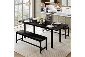 Feonase 63" Extendable Dining Room Table Set for 4, Modern Dining Table with 2 Benches, 3 Pcs Black Kitchen Table for Small Space, Easy Clean, Rustic Oak