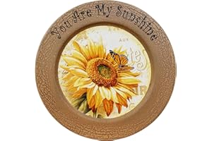 CVHOMEDECO. Sunflower Decorative Plate Primitives Round Crackled Display Wooden Plate Home Décor Art, 13-1/4 Inch