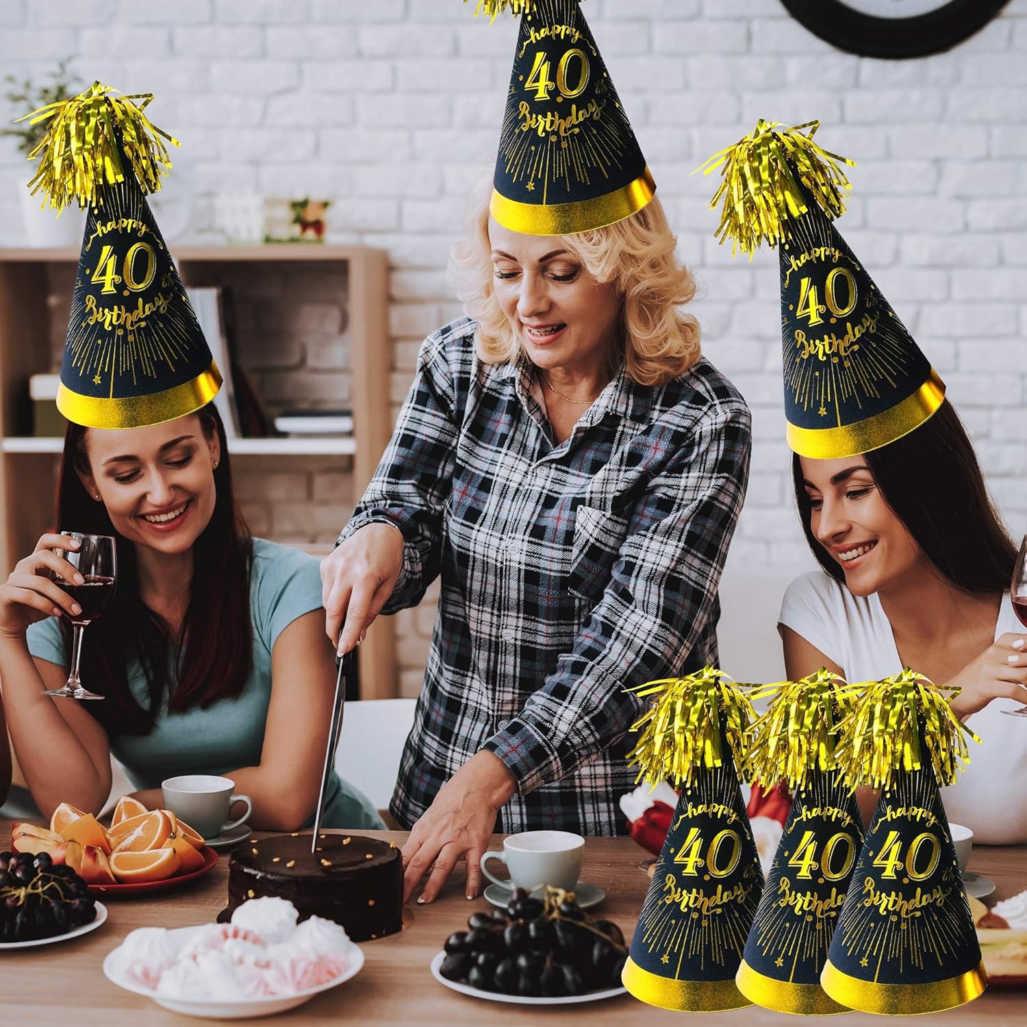 40th birthday decorations gold hats - cone hats with gold glitter cardstock, black gold theme 40th birthday party supplies. 40th birthday party favors. 6 Count: Clothing