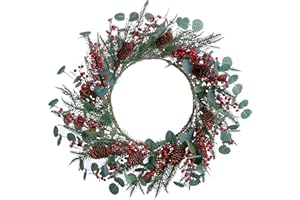 VioletEverGarden Artificial Christmas Wreath,20” Front Door Wreath for Christmas with Pine Needles and Pine Cones,Suitable for Home Door Wall Fireplace and Christmas Decor