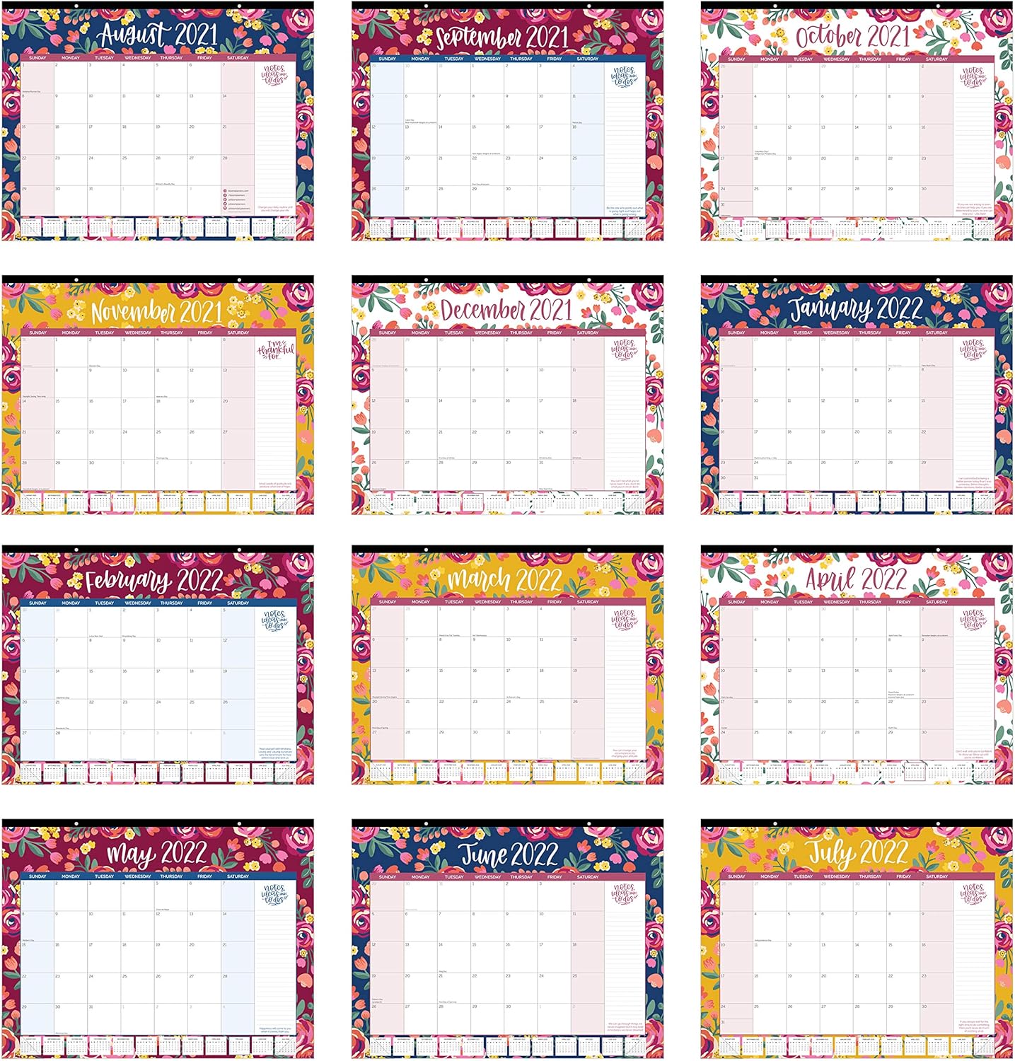 bloom daily planners 2021-2022 Academic Year Desk/Wall Calendar - 21" x 16" Large Monthly Organizer Pad (August 2021 - July 2022) Hanging or Desktop Blotter - Vintage Floral : Office Products