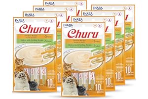 INABA Churu Cat Treats, Grain-Free, Lickable, Squeezable Creamy Purée Cat Treat/Topper with Vitamin E & Taurine, 0.5 Ounces Each Tube, 80 Tube Variety Box