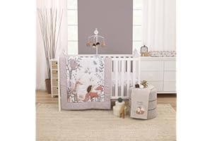 NoJo Little Love Woodland Meadow Taupe, Sage, and White Deer, Fox, and Hedgehog 3 Piece Nursery Crib Bedding Set - Comforter, Fitted Crib Sheet and Crib Skirt