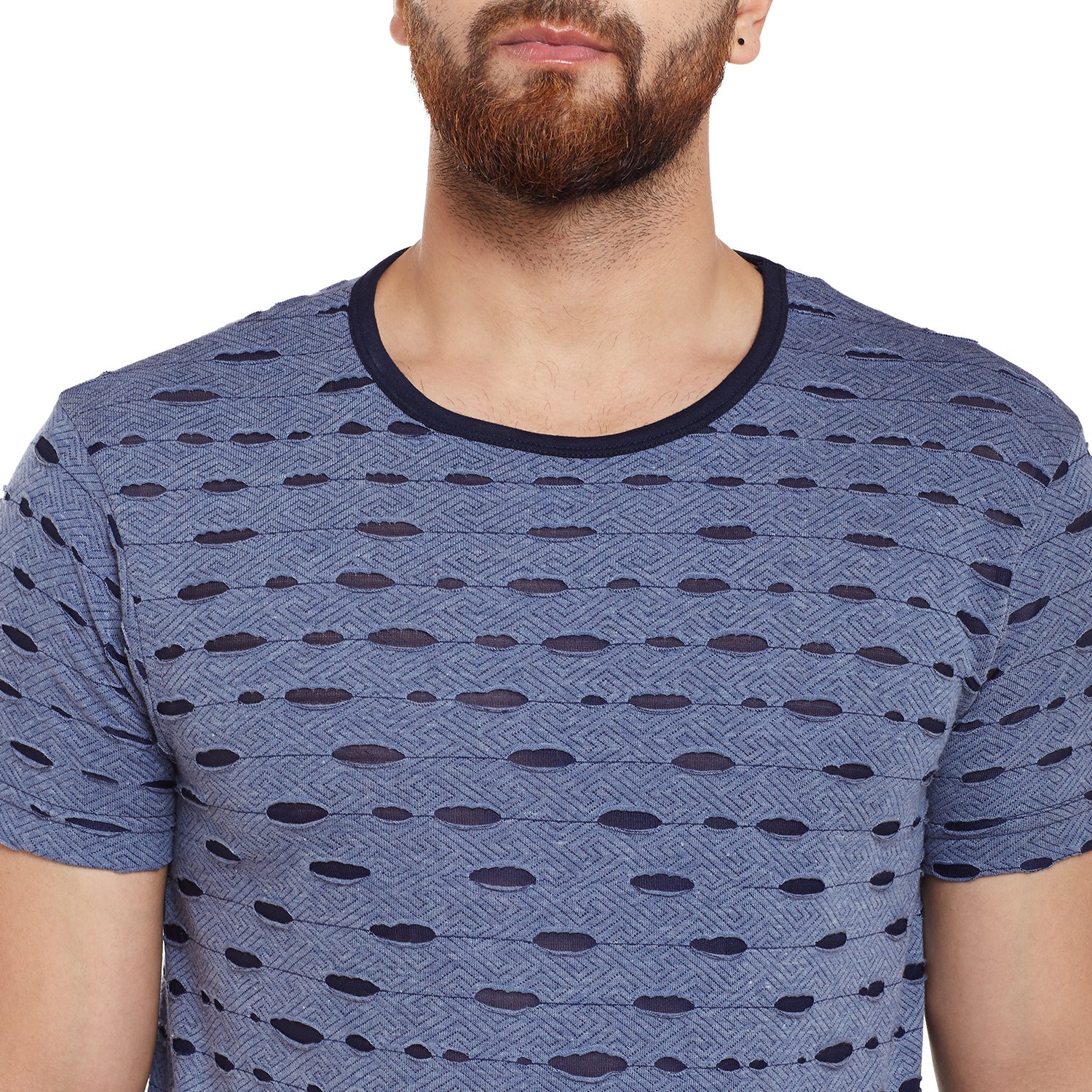 vimal black torn look round neck tshirt for men