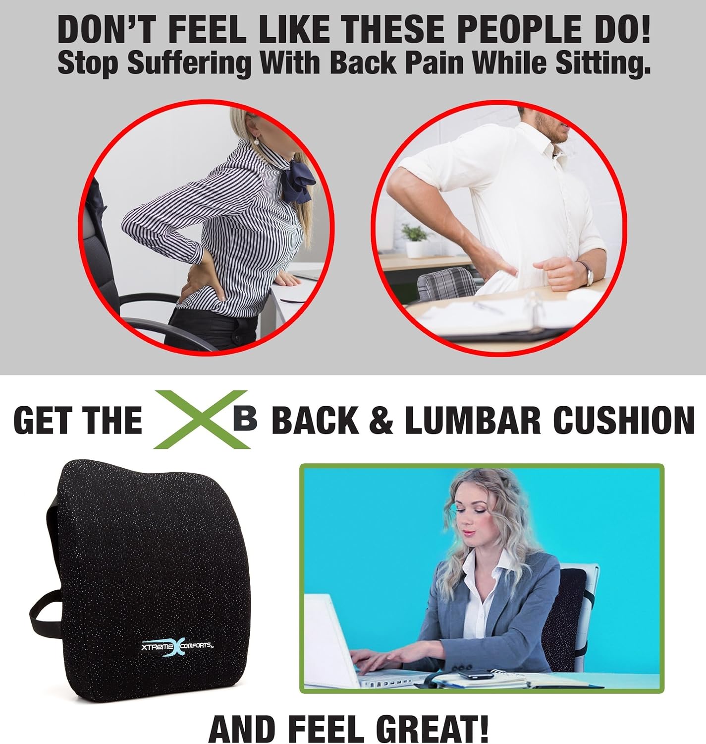 Xtreme Comforts Memory Foam Back Support Cushion - Designed for Back Pain Relief - Lumbar Pillow with Premium Adjustable Strap - Hypoallergenic Ventilative Mesh - Alleviates Lower Back Pain: Health & Personal Care