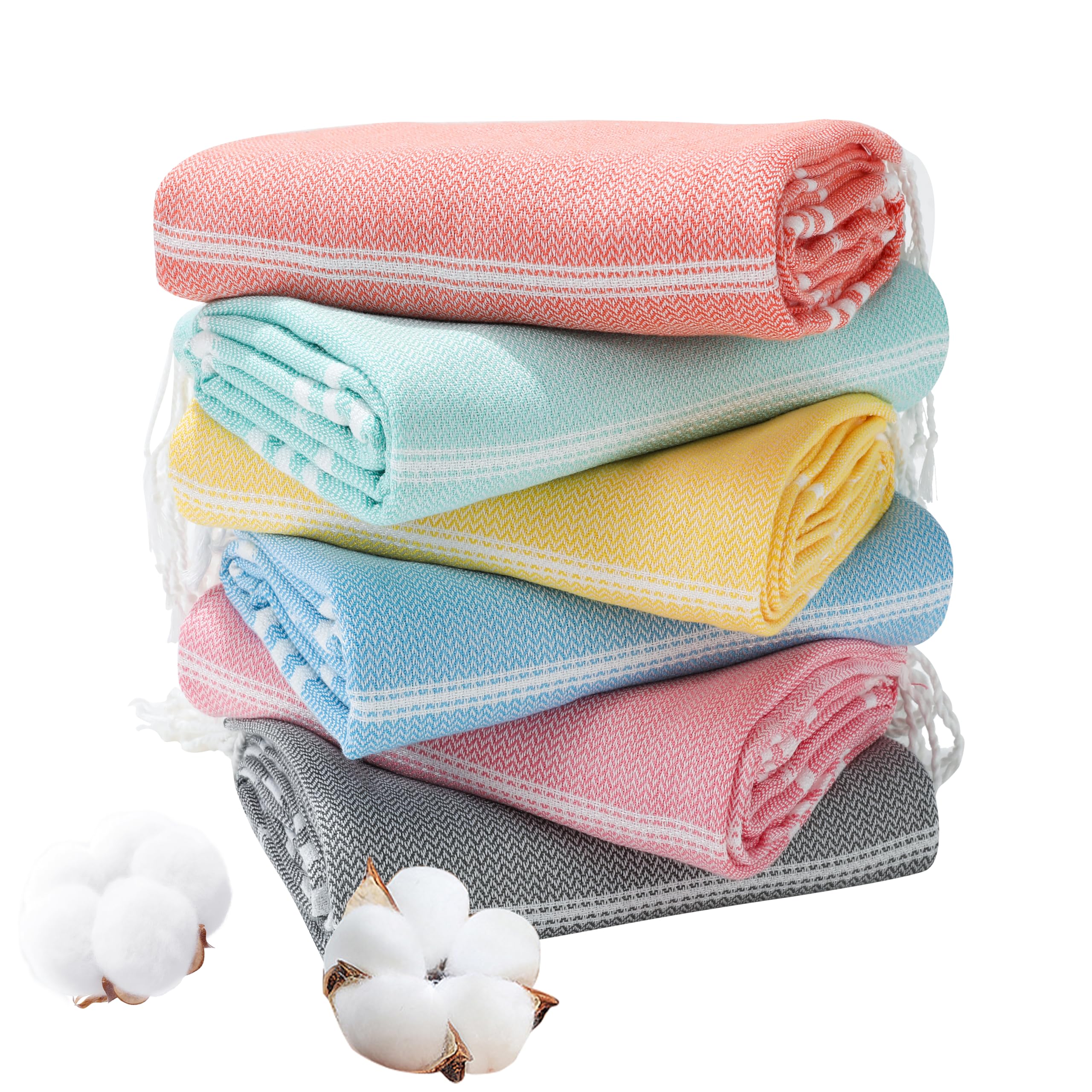 Photo 1 of Genovega 6 Packs Oversized Turkish Beach Bath Towel Set Bulk 74"x38" Extra Large Sand Free Quick Dry Swim Camping Pool Clearance Towels Travel Blanket Adult Essentials Multi Stripe