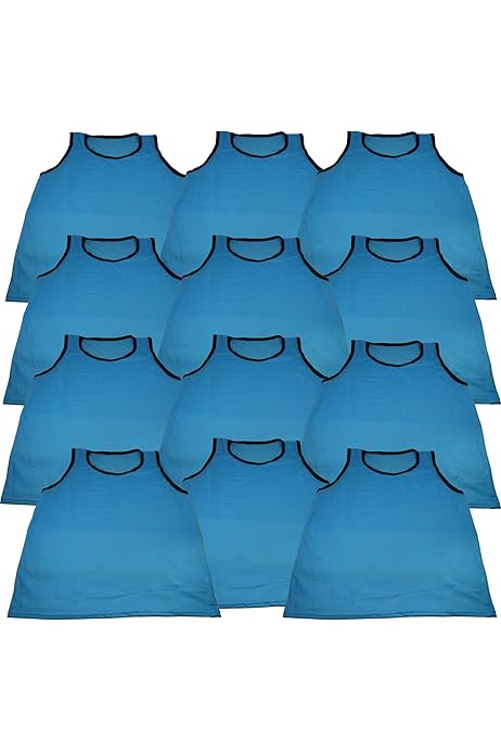 Youth Scrimmage Vests 12-Pack - Sky Blue Mesh Practice Pinnies For Sports Teams