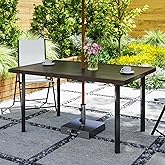 Outsunny Outdoor Dining Table for 6, Steel Patio Table with 2.1" Umbrella Hole, Rectangle Patio Dining Table for Lawn, Garden