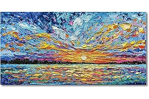 Limiyer Art Hand-painted Sea Sunrise landscape Modern Abstract Oil painting Large Canvas Art Hall Bedroom Office Wall Decoration 24x48 Inch