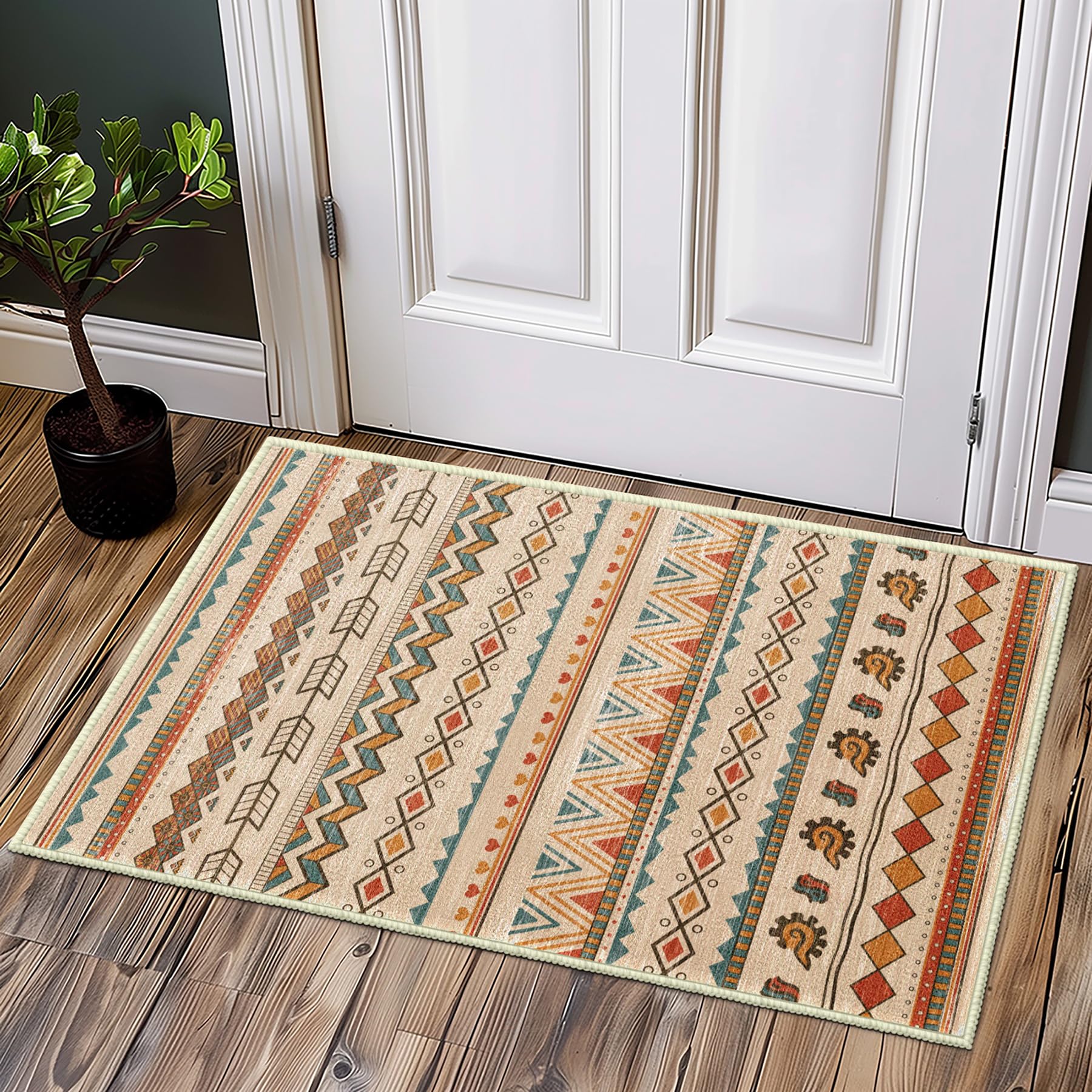 Front View Boho Rug Washable Boho Front Door mat Outside Entrance 2x3 entryway Rug,Front ...