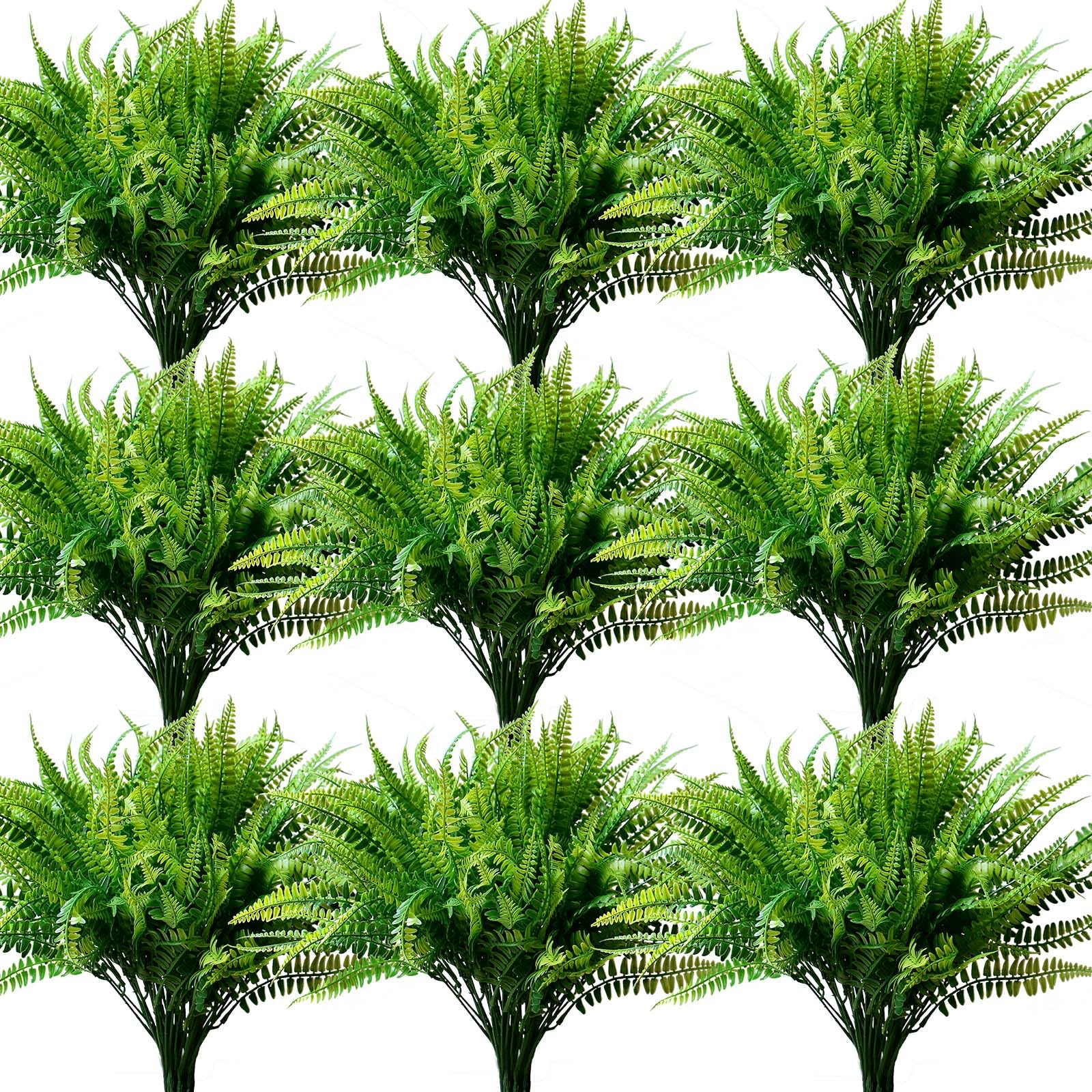 YXYQR 18PCS Outdoor Artificial Fern Plants UV Resistant Bulk Fake Boston Ferns Grass Mums Outside Faux Plastic Greenery Shrubs for Front Porch Window Box Planter Hanging Basket Garden Wedding