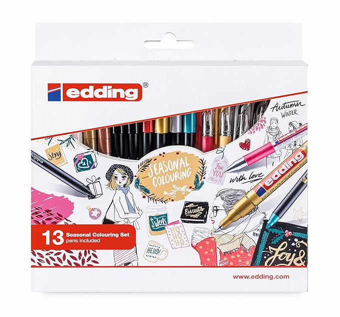 edding Set mit 13 Stiften - Lack-Marker, Faser-Maler metallic, Gel-Roller, Kalligrafie-Stift - 4-CP13 - Komplettes Set für Ge