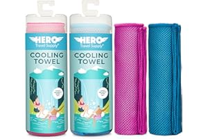 HERO TRAVEL SUPPLY Hero 2-Pack Cooling Towels for Travel, Hiking, Sports, Yoga, Ultra Soft Microfiber 40" x 12"