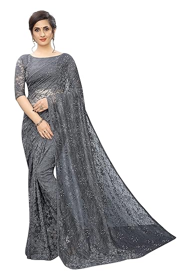 Women's Jacquard Net Saree With Blouse Piece