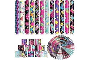 Sosation 60 Pcs 80s 90s Party Slap Bracelets Favors Decorations Slap Wristbands Retro Theme Bracelet Snap Bands Snap Wristband for Adults Throwback Party(Retro Style)