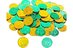 Viyorshop St. Patrick's Day Decorations Shamrock Gold and Green Lucky Plastic Coins for Saint Patrick Party Decoration Favors Supplies