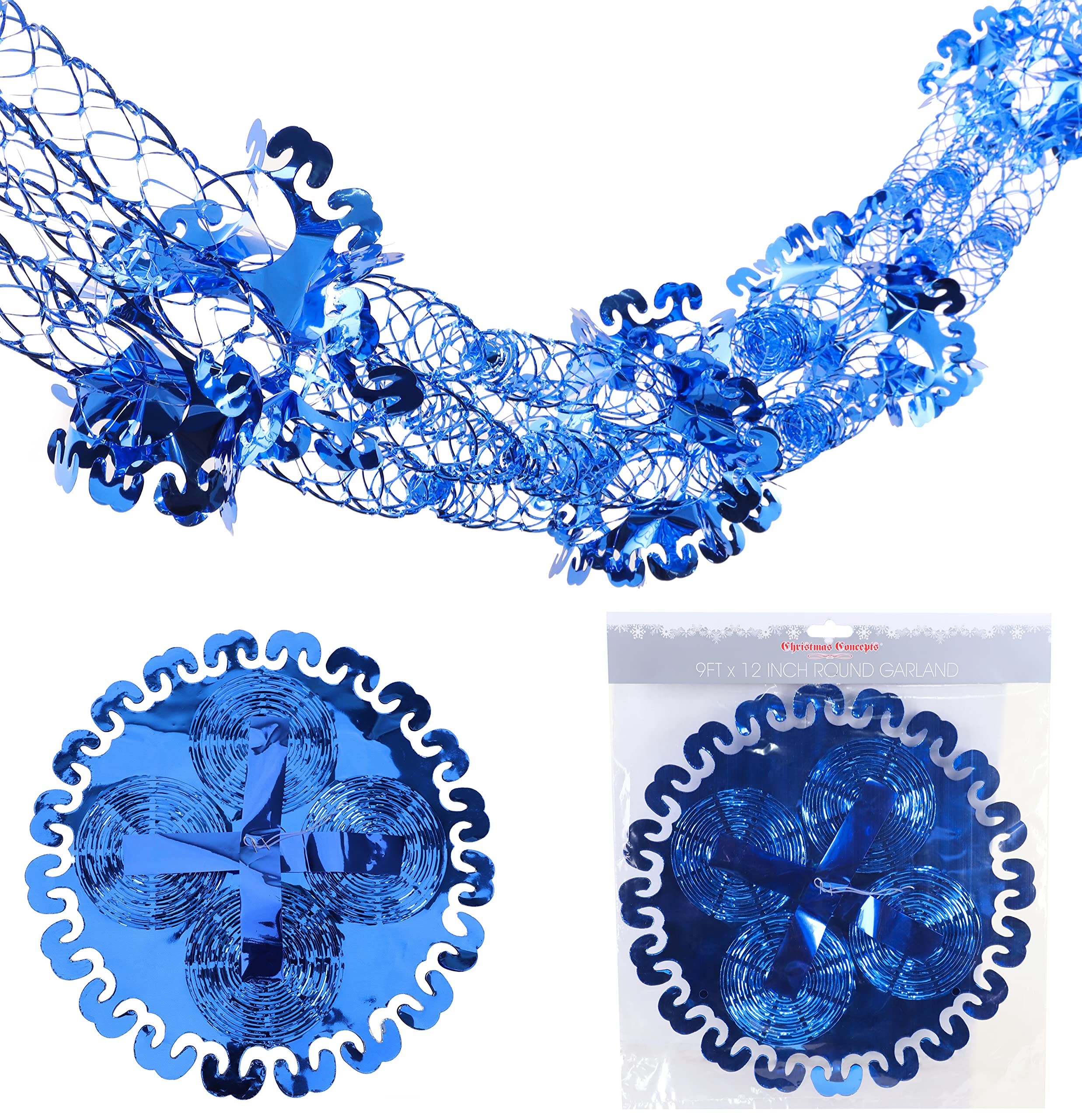 Christmas Concepts® 9ft x 1ft Large Round Foil Garland Festive Hanging Decorations – Christmas Trimming (Royal Blue)