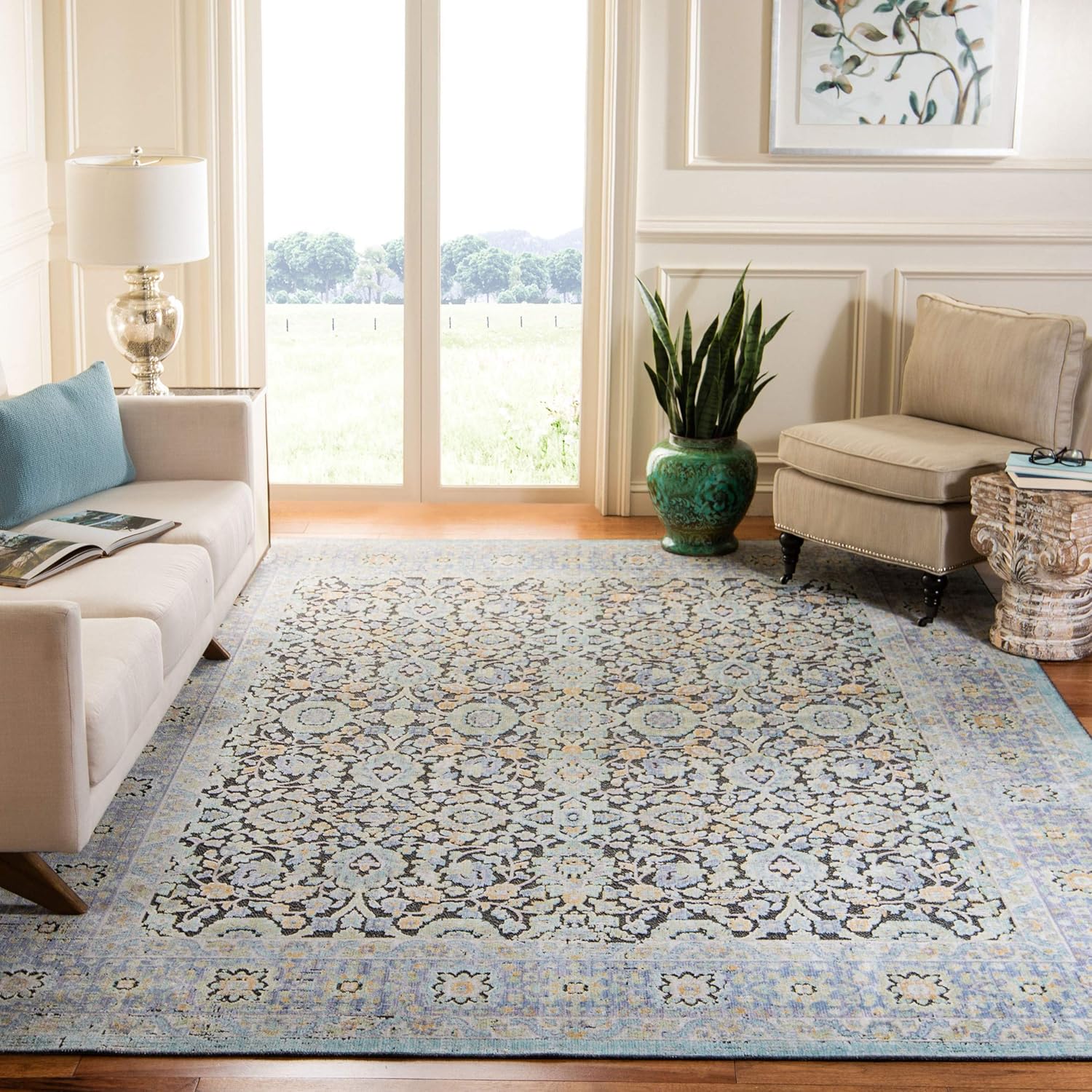 Amazon Com Safavieh Prv134m 9 Provance Collection Prv134m Blue And Green 9 X 12 Area Rug Furniture Decor
