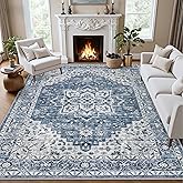 5x7 Area Rugs Living Room Rug: Washable Vintage Boho Medallion Rug No Slip Stain Resistant Soft Carpet Indoor Floor Large Carpets for Bedroom Dining Room Farmhouse Nursery Hallway Home Office Blue