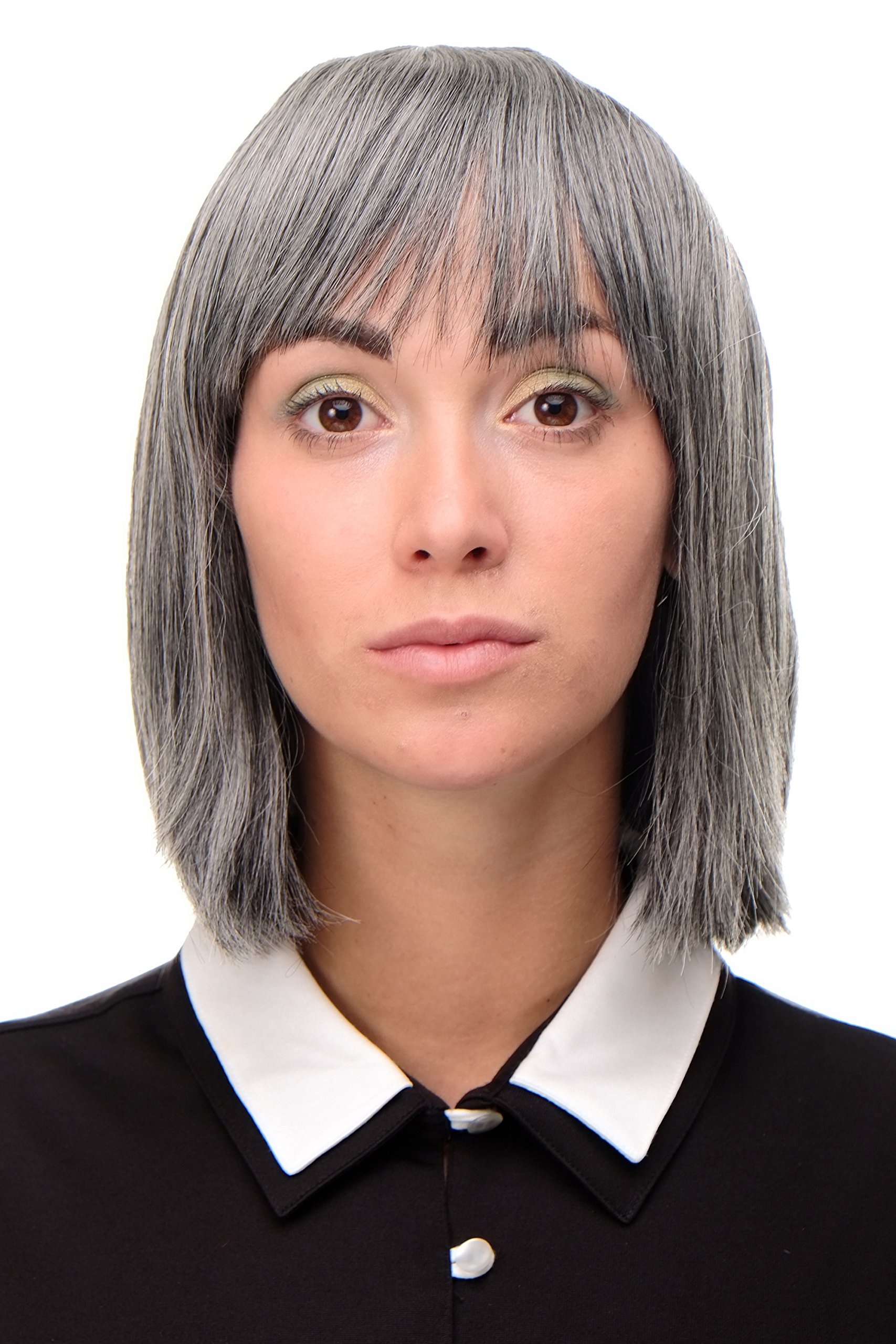WIG ME UP 7803-44 Lady Quality Wig short Page Long Bob Longbob fringe bangs dark grey