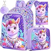 AGSDON 3PCS Alpaca Kids Backpack, 16" Large Capacity Elementary Backpacks for Girls, Lightweight Toddler Schoolbag with Lunch Box