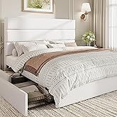 SHA CERLIN Queen Size Platform Bed Frame with 4 Storage Drawers, Velvet Upholstered Headboard, Mattress Foundation with Wooden Slats Support, No Box Spring Needed, Easy Assembly, White