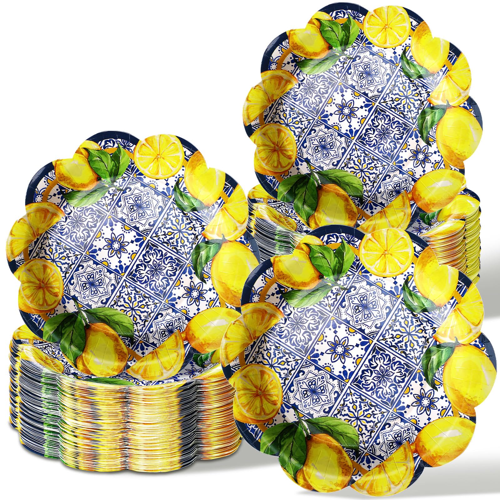 Photo 1 of 100 Pcs Capri Lemon Paper Plates Disposable Dessert Baby Bridal Shower Party Supplies Floral Dessert Plates Bulk Birthday Tea Party Serving Tray for Wedding Birthday