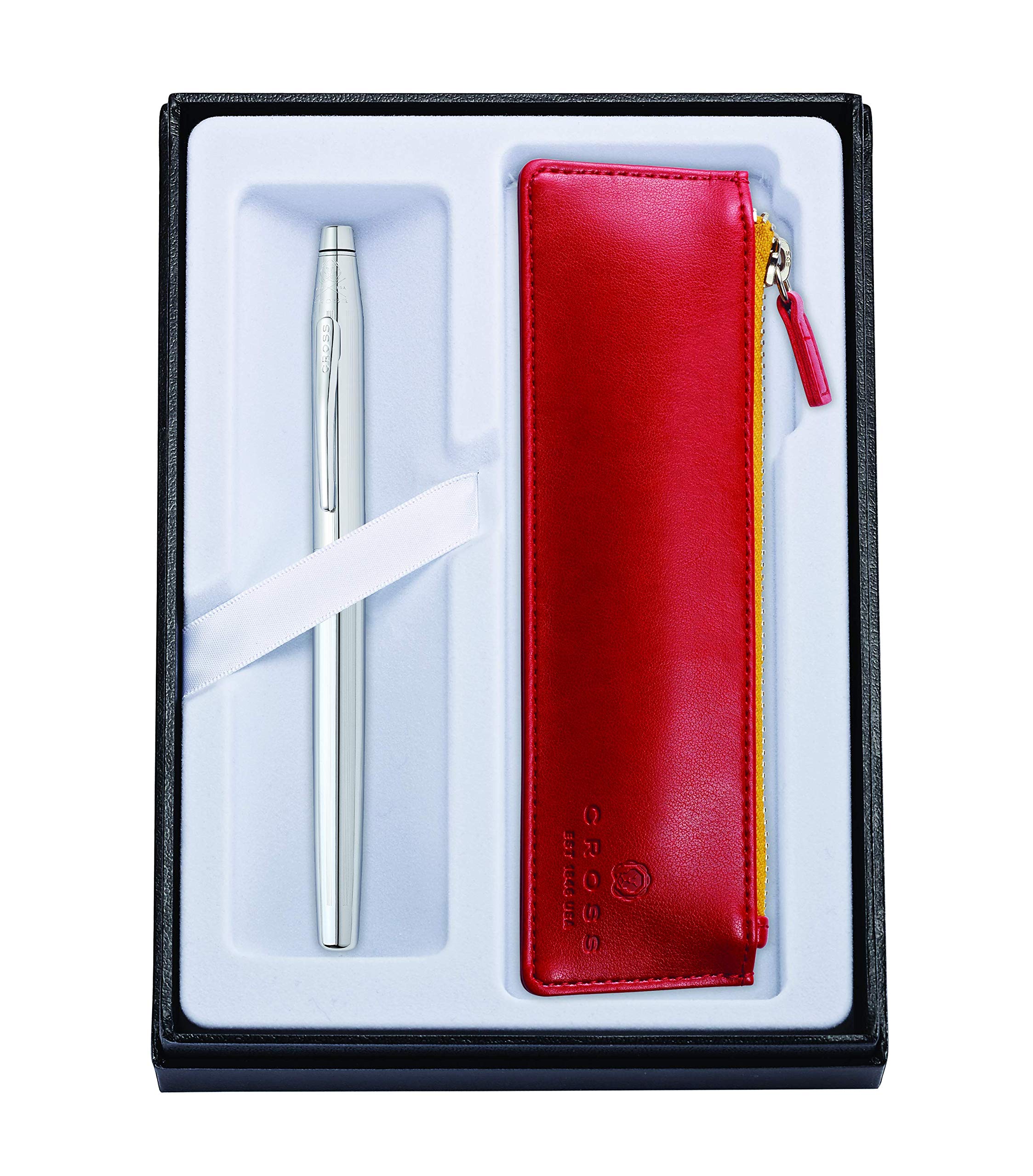 CROSS Classic Century Chrome Gift Set with Rollerball Pen and Crimson Red Zip Pen Pouch incl. Premium Gift Box — image 1