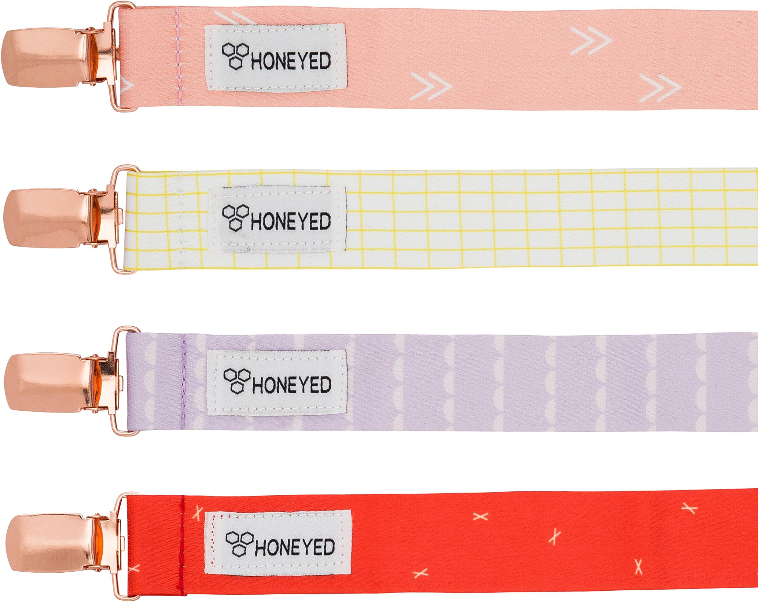 Pacifier Clip by Honeyed -4 Pacifier Clips for Girls with Premium Ribbon and Modern Design