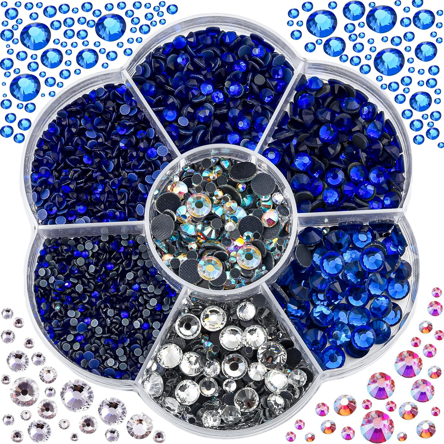 Blinginbox Hotfix Rhinestones, 3000pcs Clear Hotfix Gems Crystal Rhinestones for Clothes DIY Craft Sewing and Decorations, Round Mixed Sizes SS6-SS30 (Sapphire)