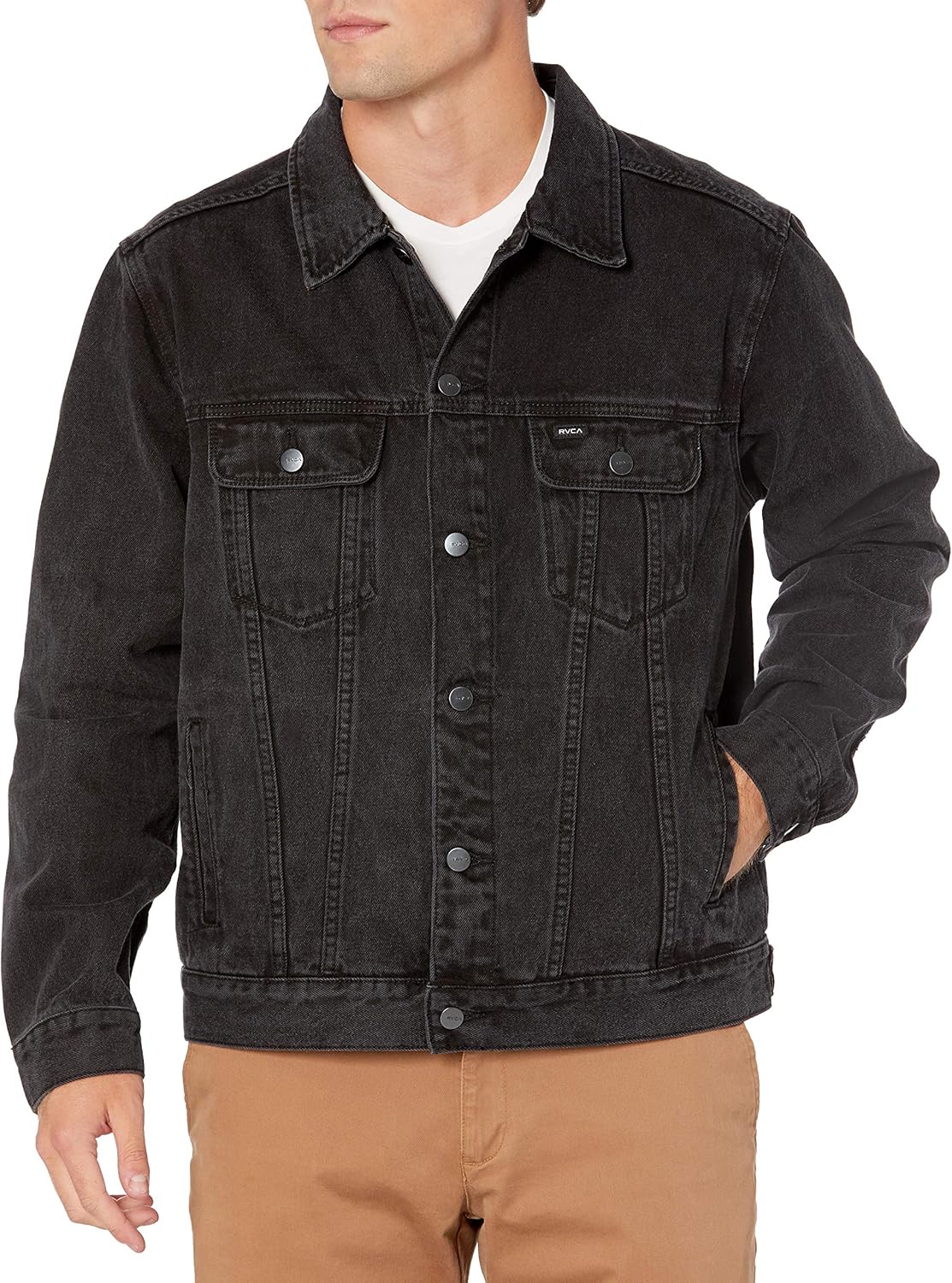 RVCA Men Americana Denim Jacket Black Medium: Clothing
