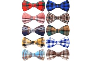 PET SHOW 10 Pack Plaid Large Dogs Collar Attachment Bow Ties Embellishment Medium Dog Cat Collar Charms Accessories Bulk Slides Bowties for Birthday Wedding Parties