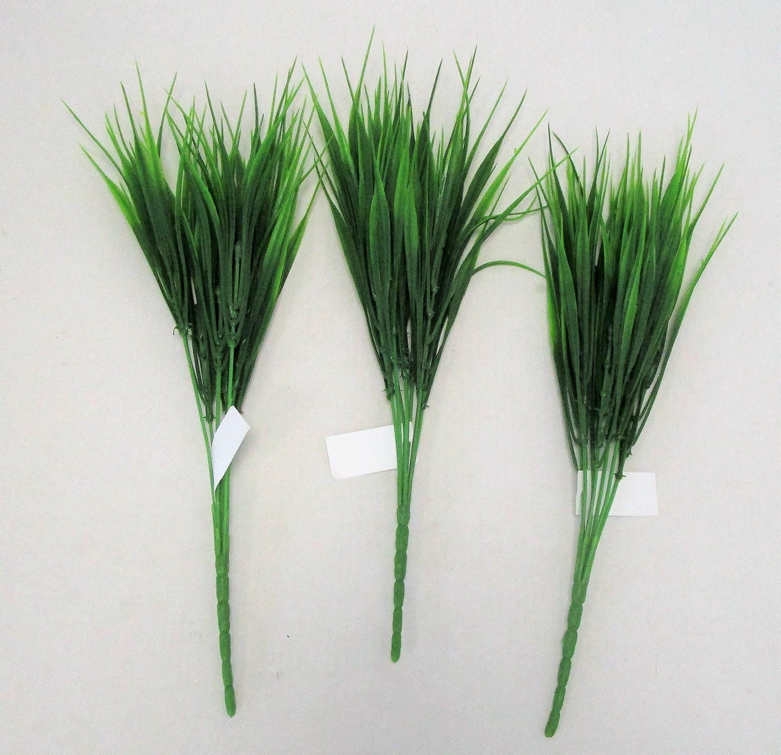 FLORIST SUPPLIES Set of 3 Artificial Green Two-Tone Grass Bush - 38cm - Artificial Grasses