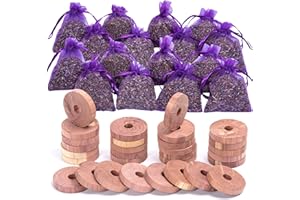 Lavande Sur Terre Pack of 30 Cedar Blocks and 16 Lavender Flower Sachets Craft Bag, Drawer Freshener, Linen, Shower Favor, Wedding and More, LV-E-LC-2